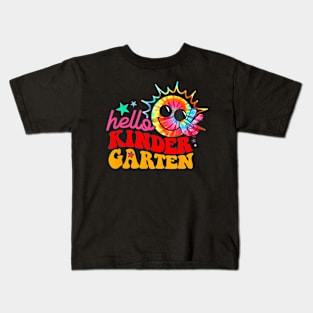 Hello Kindergarten Colorful Back To School Retro Peace Kids T-Shirt